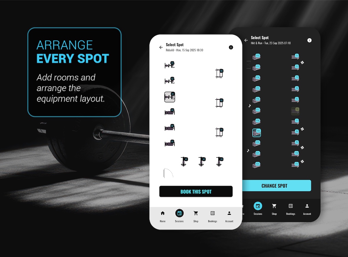 Spot and equipment selection screen inside the member app